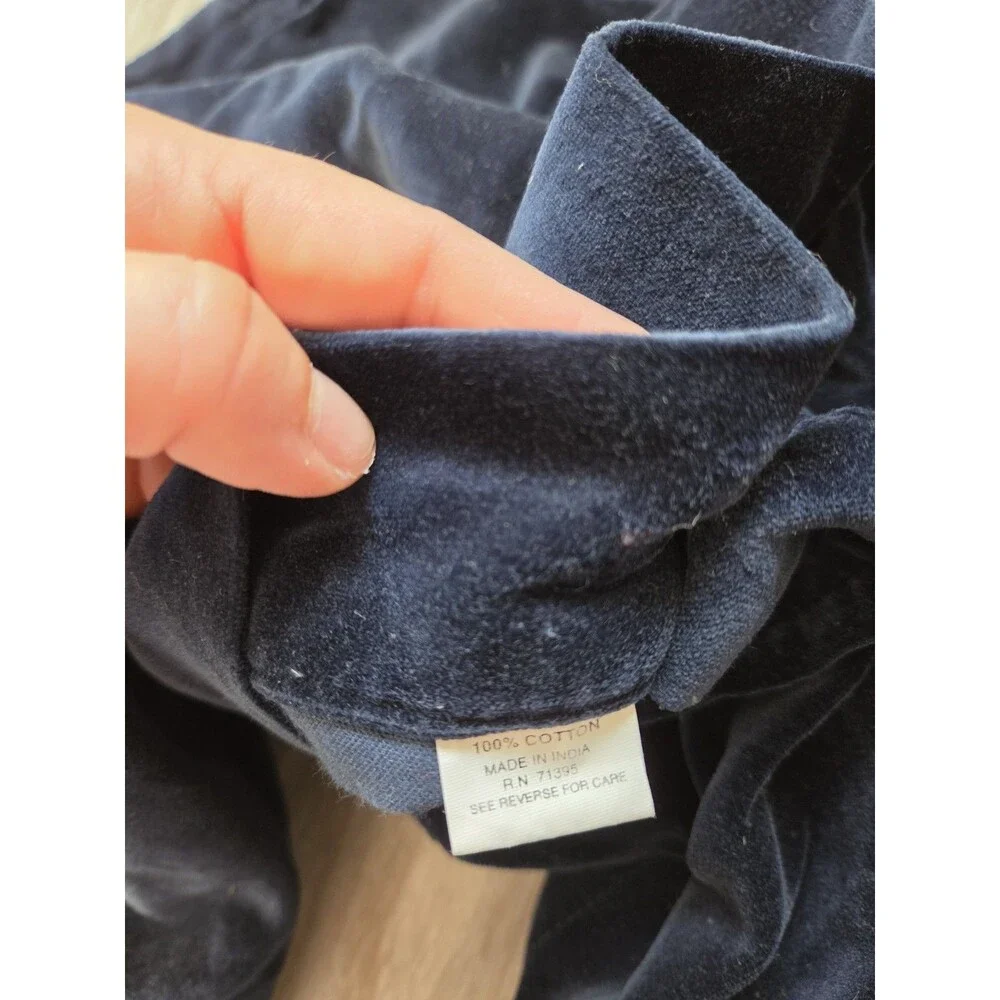 Pottery Barn Navy Blue Velvet Button Front Pillowcases 100% Cotton Set of 2 EUC